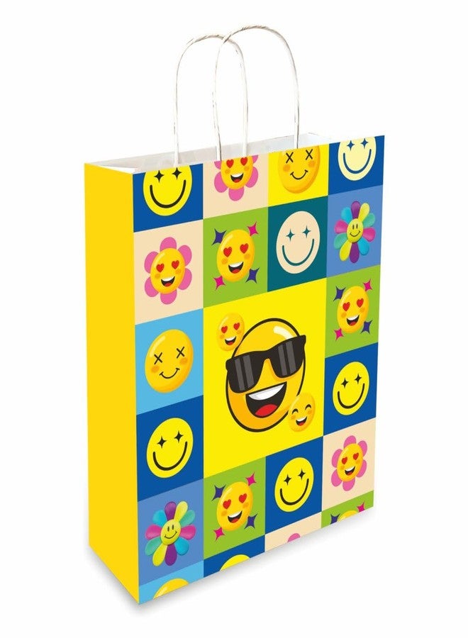 Omnipresent Pack Omnipresent Eco-Friendly Emoji Smiley Printed Paper Bags - 90 GSM, Pack of 12, Perfect for Diwali, Birthdays, Weddings, Return Gifts, Thank You Hampers, Goody Packets, Goodies and Packing - Image 1